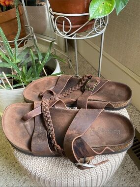 Mountain Sole Brown Braided Leather Slide Boho Sandals 9